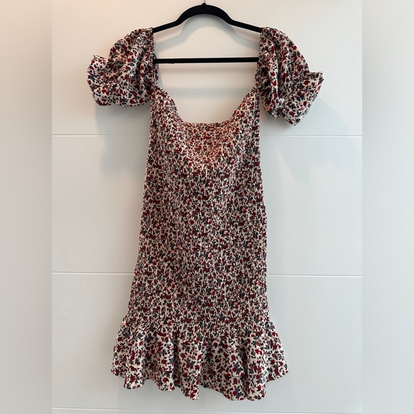 Blush white red off the shoulder floral flowy casual summer vacation mini dres M - Picture 8 of 9